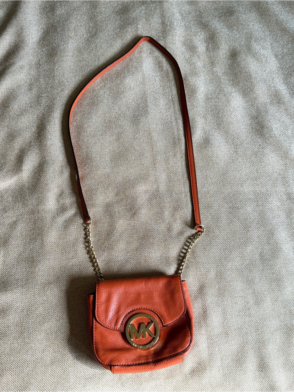 Michael Kors Fulton Orange Leather Chain-Strap Crossbody